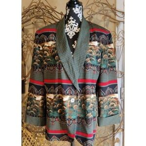 CHAUS Vintage 80s 90s Landscape Print Blazer Jacket Pants Set Size 10/12